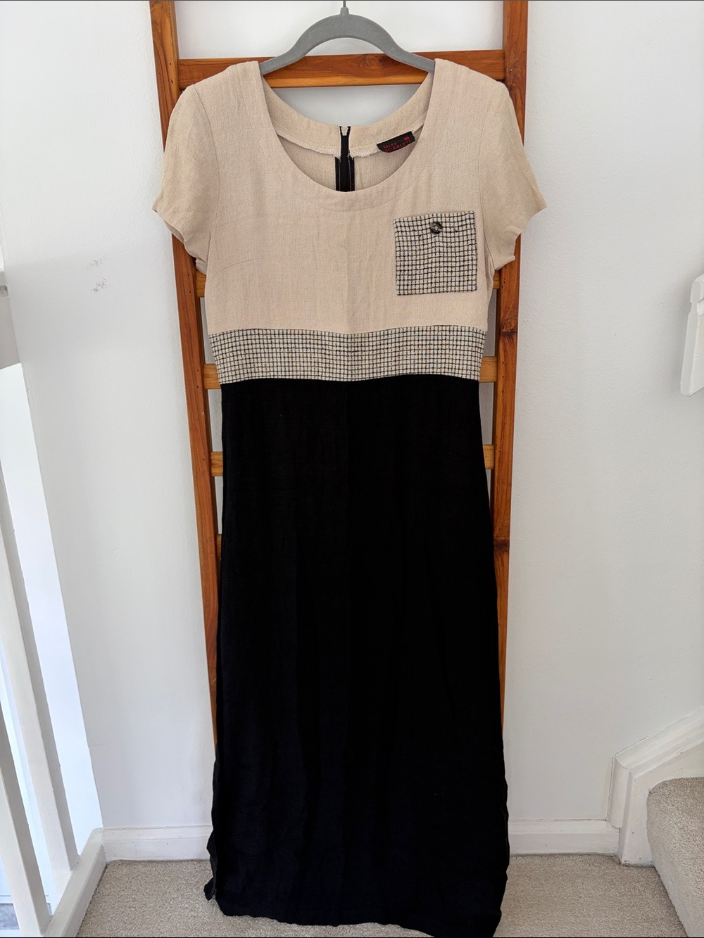 Miss Scarlett Vintage Two-Tone Short Sleeve Maxi Dress - Zipper Back Sz 4